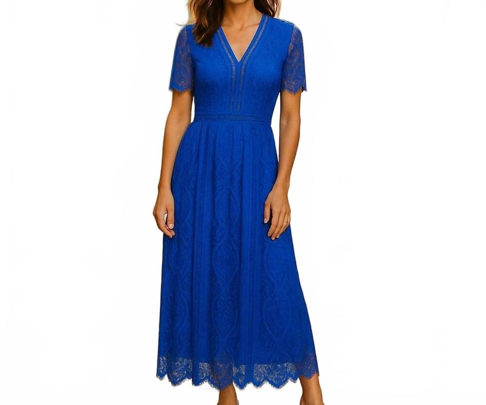NEW ALLANDWELL women's flutter sleeve v neck maxi gown in blue